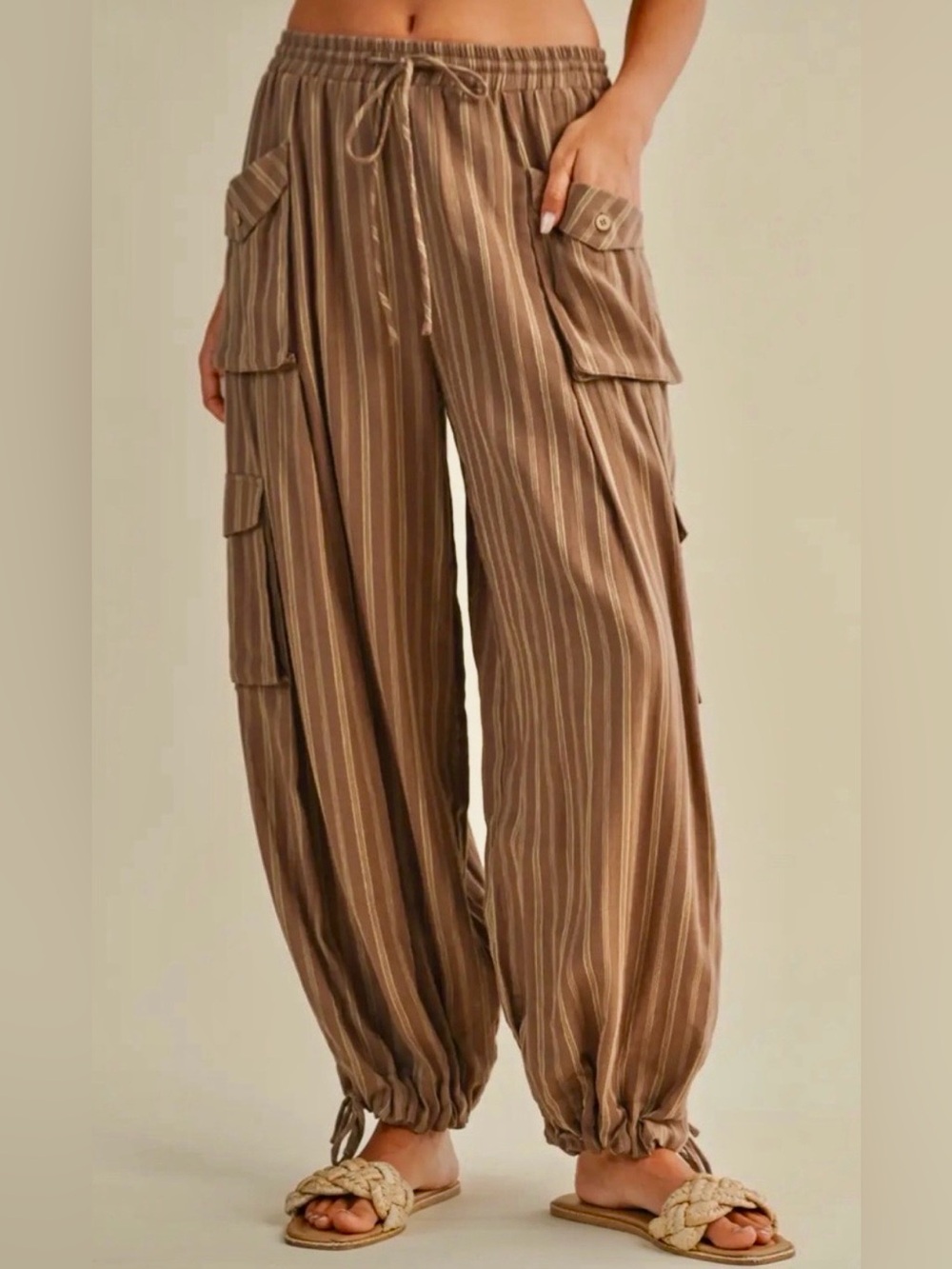Mustard Seed Brown Striped Cargo Jogger Pants